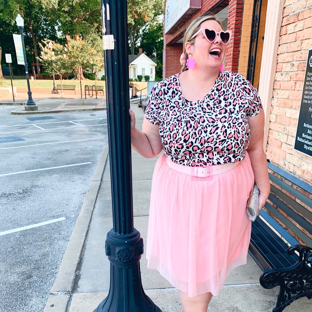 Pink and white leopard print blouse